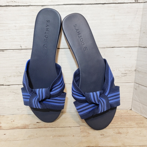 Rothy’s New The Knot in Cobalt Stripe Flat Sandal Slide Womens 8 - Picture 3 of 11